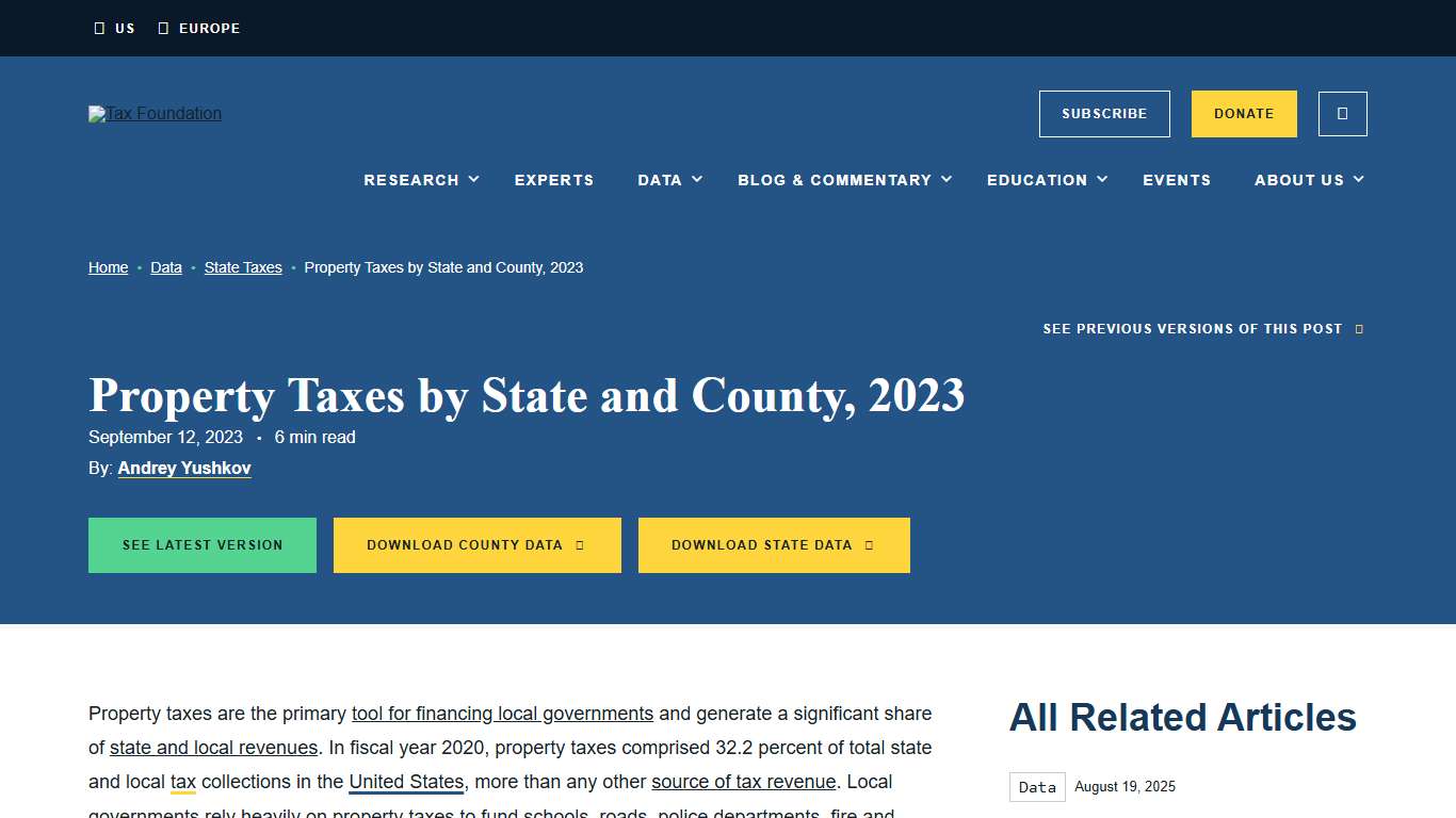Property Taxes by State & County: Median Property Tax Bills